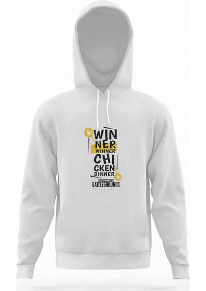 Pubg Winner Winner Beyaz Erkek Kapüşonlu Sweatshirt Uzun Kol