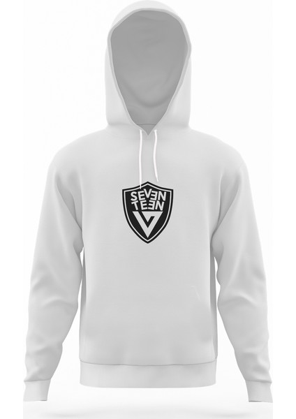 Seventeen Logo Beyaz Erkek Kapüşonlu Sweatshirt Uzun Kol