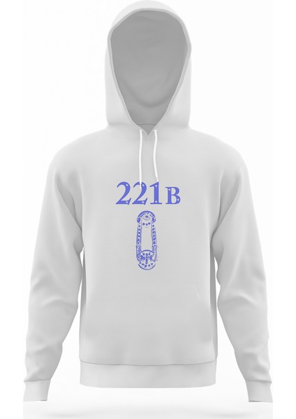 Sherlock Holmes Beyaz Erkek Kapüşonlu Sweatshirt Uzun Kol