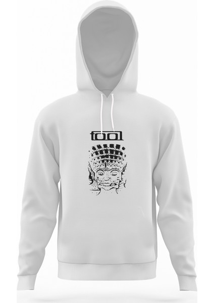 Tool Band Beyaz Erkek Kapüşonlu Sweatshirt Uzun Kol