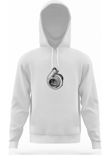 Turbo Beyaz Erkek Kapüşonlu Sweatshirt Uzun Kol