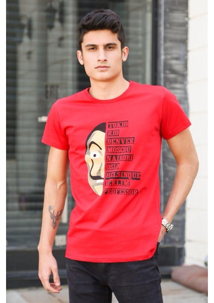 Baskılı Bordo Tişört 4016