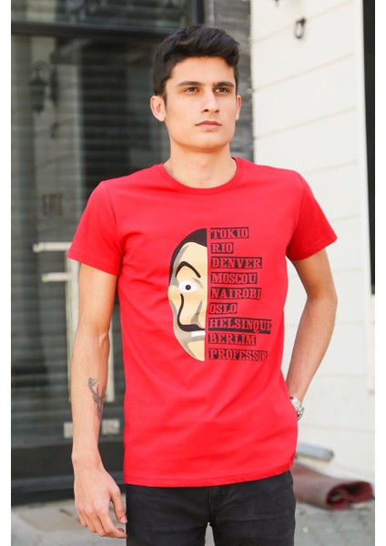 Baskılı Bordo Tişört 4016