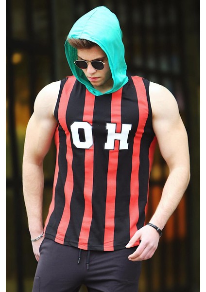 Çizgili Baskılı Kapşonlu Atlet 4024 Bordo