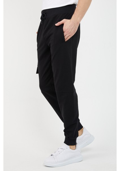 Slim Fit Paçası Lastikli - Cepli Eşofman Altı Siyah Cmreo1