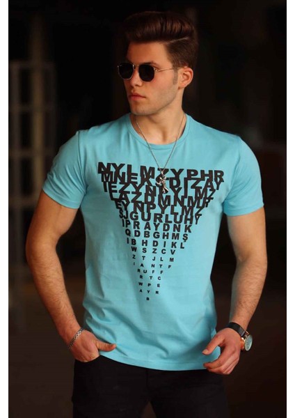 Baskılı Turkuaz Erkek T-Shirt 4471