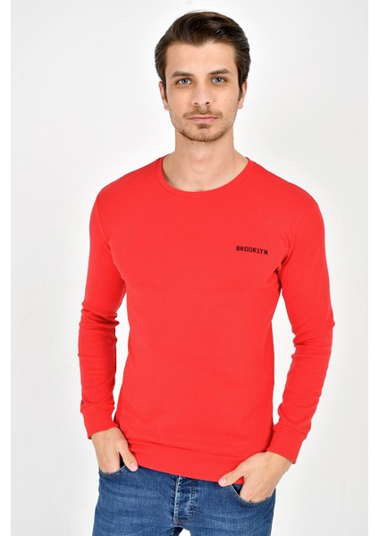 Bisiklet Yaka Uzun Kollu Dar Kalıp İnce Erkek Sweatshirt SPR2019K18