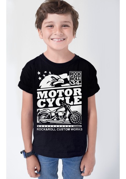 Özel Yapım Moto Siyah Kısa Kollu Kız Erkek Uniseks Çocuk T-Shirt