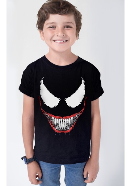 Timsah Dişler Siyah Kısa Kollu Kız Erkek Uniseks Çocuk T-Shirt