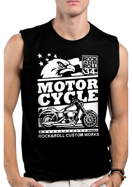 Özel Yapım Moto Siyah Kesik Kol Kolsuz Erkek T-Shirt Atlet