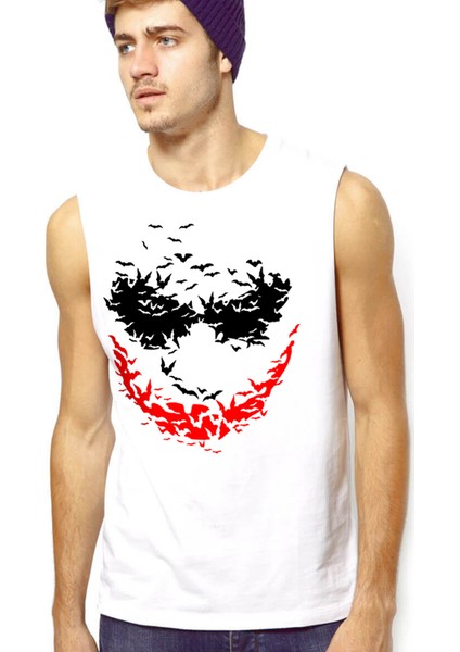 Yarasa Gülüşü Beyaz Kesik Kol Kolsuz Erkek T-Shirt Atlet
