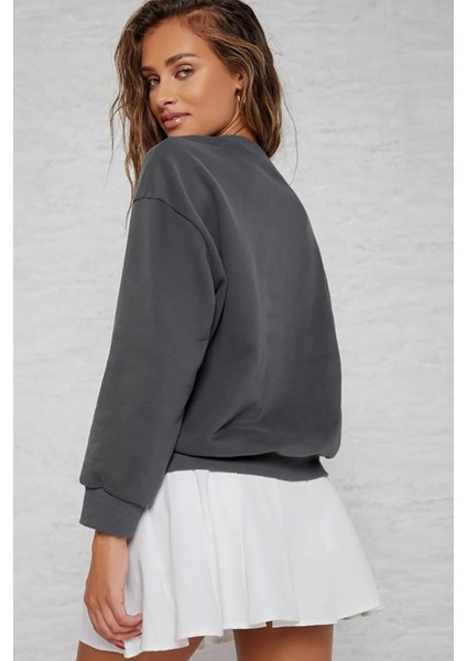 Mad Girls Antrasit Kadın Sweatshirt MG952