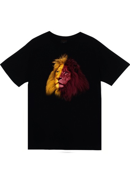 Aslan Sarı Kırmızı Baskılı T-Shirt