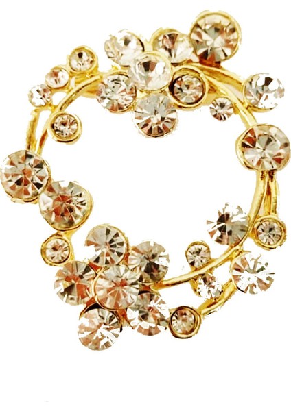 Kristal Taşlı Çiçek Figürlü Sarı Metal Broş