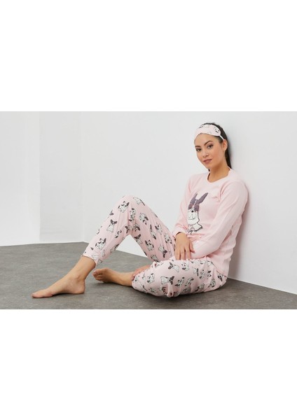 Göz Bantlı Peluş Baskılı Pijama Takım