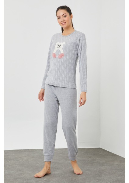 Peluş Baskılı Pijama Takım