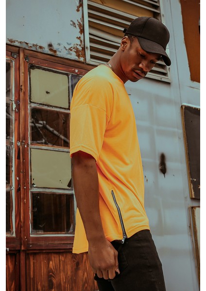 Turuncu Yanı Fermuarlı Oversize T-Shirt 1KXE1-44586-11
