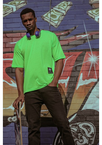 Yeşil Yanı Fermuarlı Oversize T-Shirt 1KXE1-44586-08