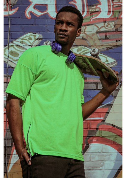 Yeşil Yanı Fermuarlı Oversize T-Shirt 1KXE1-44586-08 fiyatları