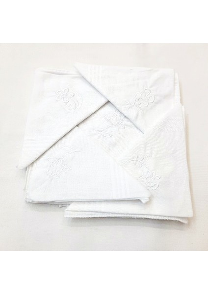 Pamuklu Nakışlı 12 Adet Kadın Mendili 29X29 cm