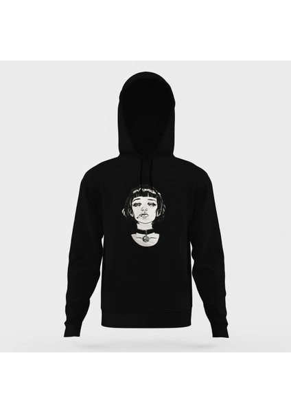 Matilda Baskılı Siyah Erkek Örme Kapşonlu Sweatshirt Uzun Kol