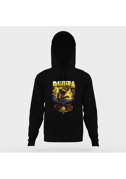 Pantera Baskılı Siyah Erkek Örme Kapşonlu Sweatshirt Uzun Kol