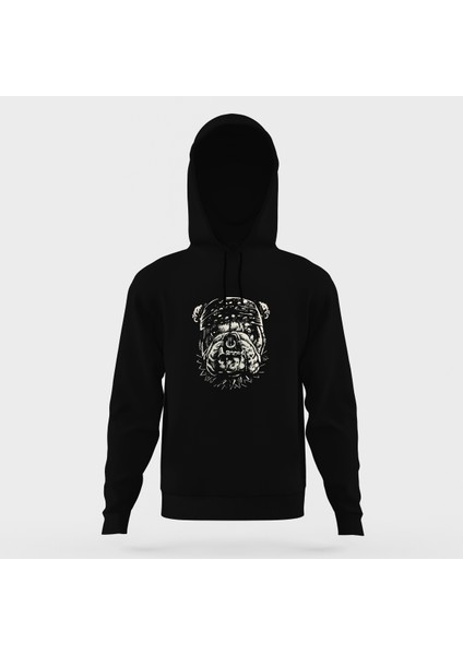 Pitbull Baskılı Siyah Erkek Örme Kapşonlu Sweatshirt Uzun Kol