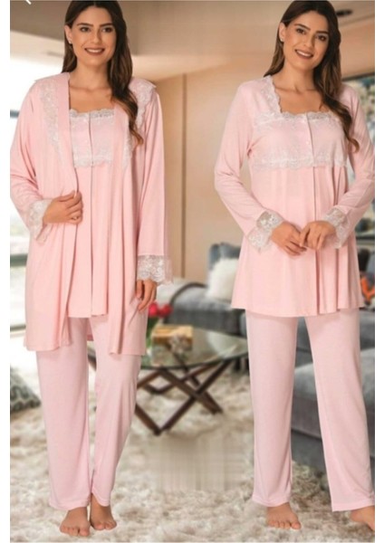 Kadın Pembe Sabahlıklı Lohusa Pijama Takımı EFFORTT 2401
