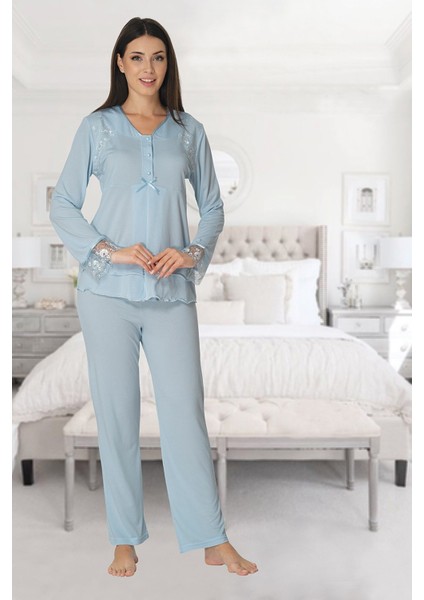 Kadın Lohusa Mavi Pijama Takımı EFFORTT 2422