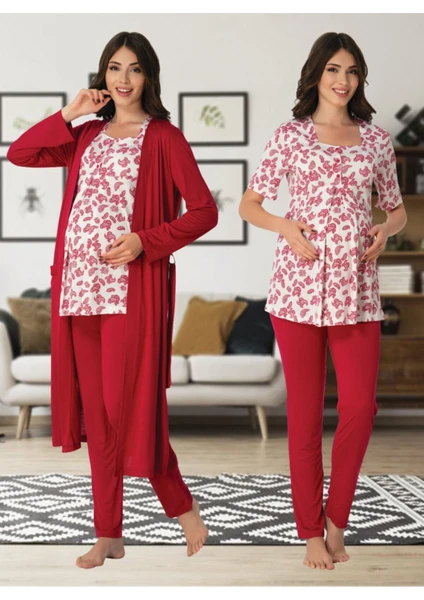 Kadın Fuşya Lohusa Sabahlıklı Pijama Takımı EFFORTT 8014