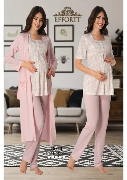 Kadın Pembe Lohusa Sabahlıklı Pijama Takımı EFFORTT 8014