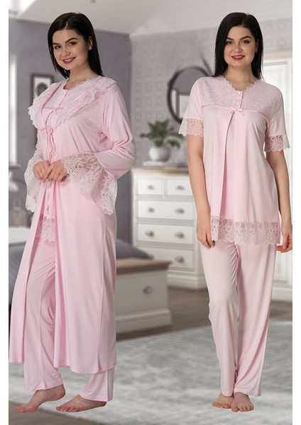 Kadın Pembe Lohusa Sabahlıklı Pijama Takımı EFFORTT 5044