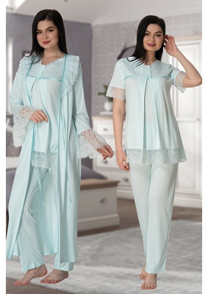Kadın Mavi Lohusa Sabahlıklı Pijama Takımı EFFORTT 5044