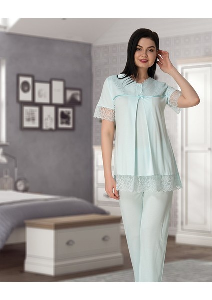 Kadın Mavi Lohusa Sabahlıklı Pijama Takımı EFFORTT 5044