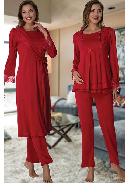 Kadın Fuşya Hamile Lohusa Sabahlıklı Pijama Takımı EFFORTT 2018
