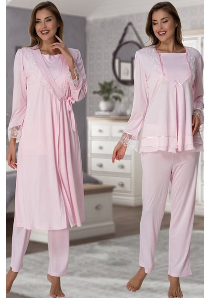 Kadın Pembe Hamile Lohusa Sabahlıklı Pijama Takımı EFFORTT 2018