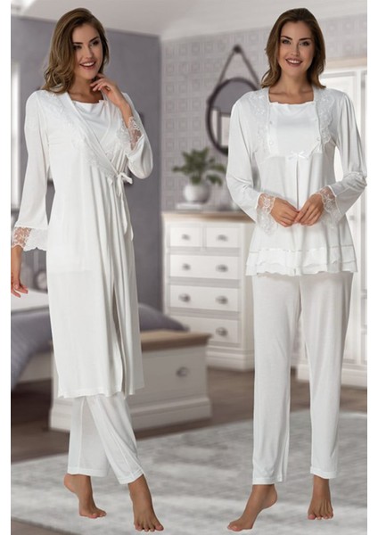 Kadın Ekru Hamile Lohusa Sabahlıklı Pijama Takımı EFFORTT 2018