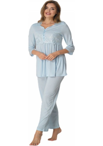 Kadın Mavi Lohusa Pijama Takımı EFFORTT 3011