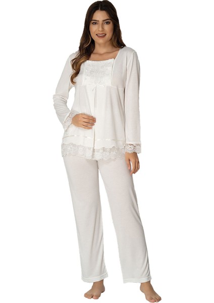 Kadın Ekru Lohusa Pijama Takımı EFFORTT 3045