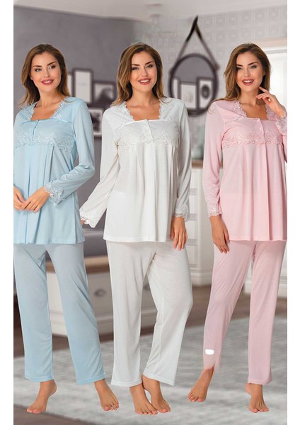 Kadın Ekru Lohusa Pijama Takımı EFFORTT 7012