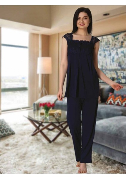 Kadın Lacivert Lohusa Sabahlıklı Pijama Takımı EFFORTT 2301 fiyatları