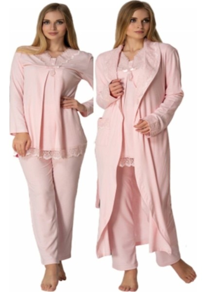 Kadın Pembe Lohusa Sabahlıklı Pijama Takımı EFFORTT 4034