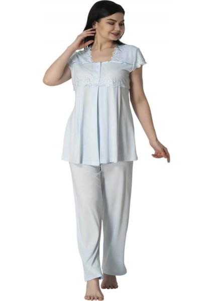 Kadın Mavi Lohusa Sabahlıklı Pijama Takımı EFFORTT 5011 fiyatları