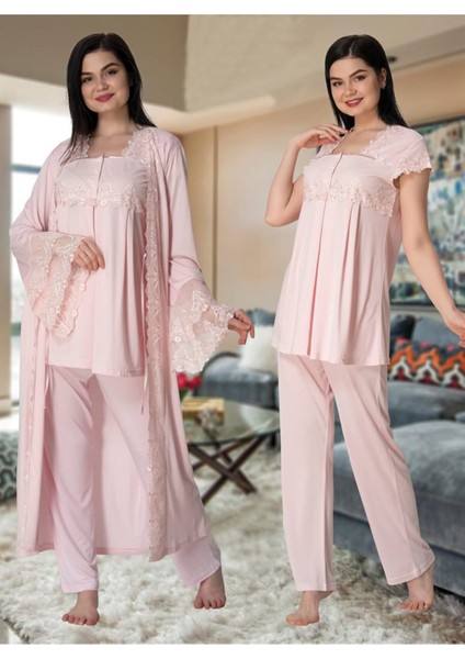 Kadın Pembe Lohusa Sabahlıklı Pijama Takımı EFFORTT 5011