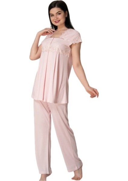 Kadın Pembe Lohusa Sabahlıklı Pijama Takımı EFFORTT 5011