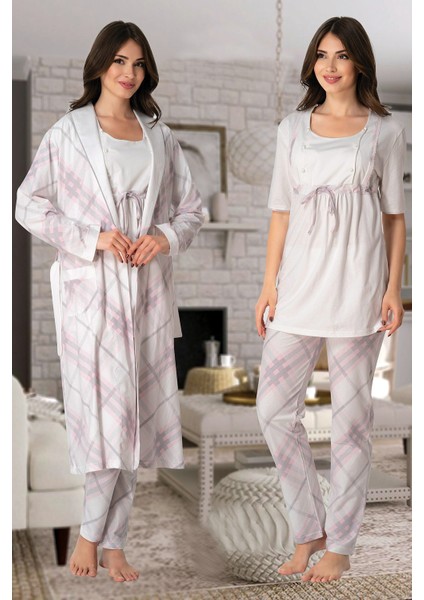 Kadın Pembe Lohusa Sabahlıklı Pijama Takımı EFFORTT 8044