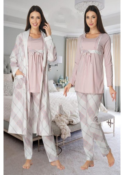 Kadın Pembe Sabahlıklı Pijama Takımı EFFORTT 8084