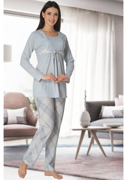 Kadın Mavi Sabahlıklı Pijama Takımı EFFORTT 8084