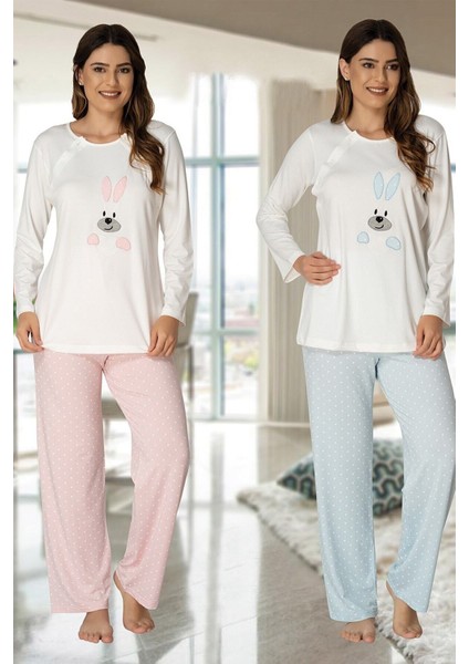 Kadın Pembe Tavşanlı Lohusa Pijama Takımı EFFORTT 3094