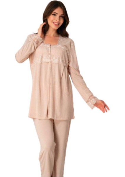 Kadın Bej Uzun Kollu Lohusa Pijama Takımı EFFORTT 2403